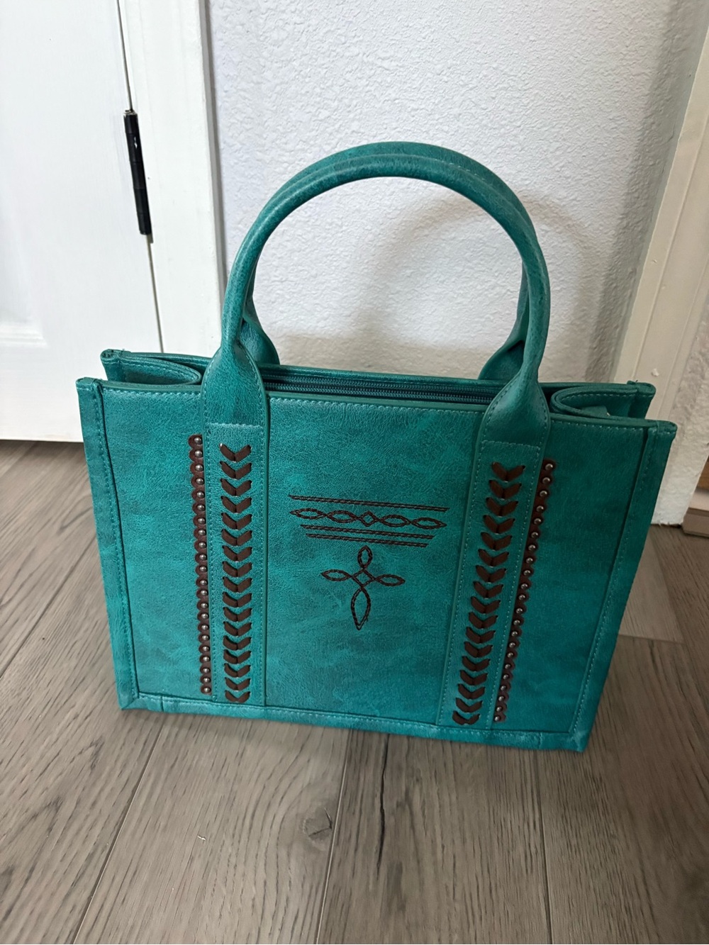 Montana West Teal Embroidered & Studded Tote